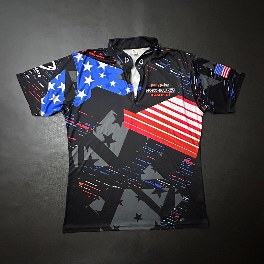 Party Poker Team‎ USA Jersey Mens Large Black Mosconi Cup Collectors 1/4 Zip AOP
